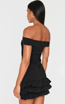 Black Bardot Tiered Shift Dress