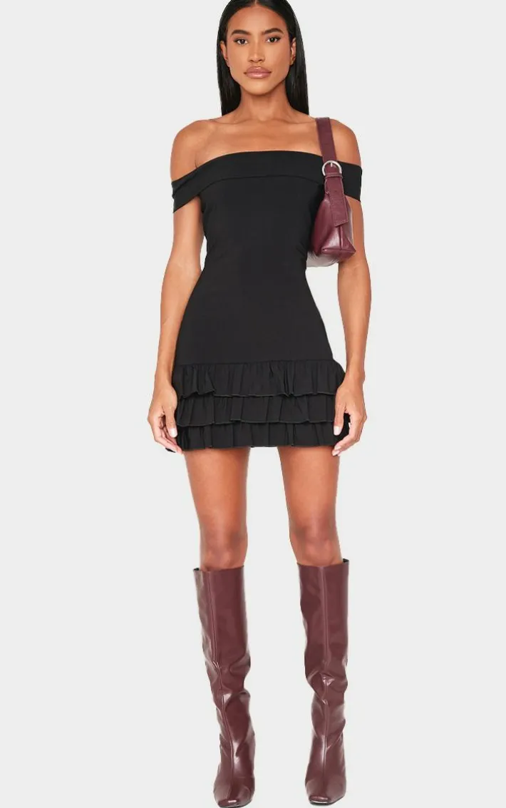 Black Bardot Tiered Shift Dress