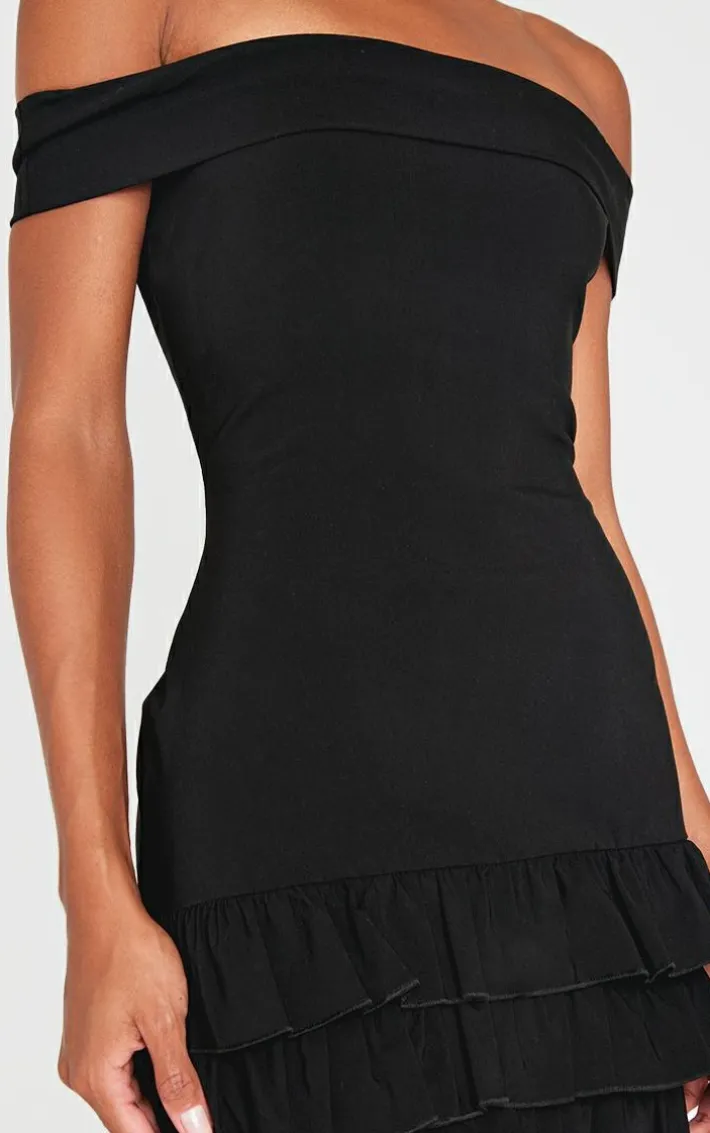 Black Bardot Tiered Shift Dress