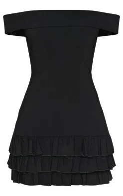 Black Bardot Tiered Shift Dress