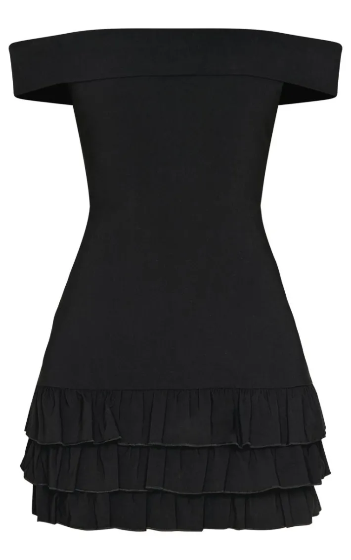 Black Bardot Tiered Shift Dress