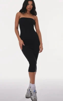 Black Basic Cotton Bandeau Midaxi Dress