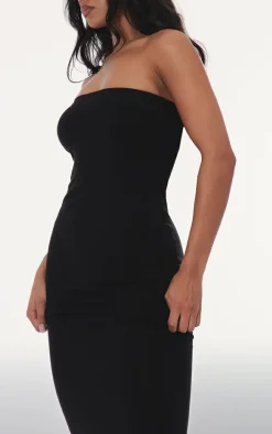 Black Basic Cotton Bandeau Midaxi Dress