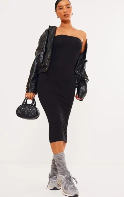 Black Basic Cotton Bandeau Midaxi Dress