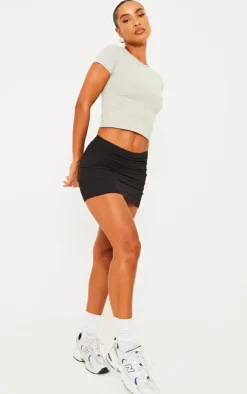 Black Basic Cotton Blend Jersey Mini Skirt