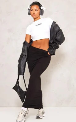 Black Basic Cotton Blend Jersey Midaxi Skirt