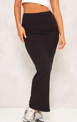 Black Basic Cotton Blend Jersey Midaxi Skirt