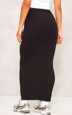 Black Basic Cotton Blend Jersey Midaxi Skirt