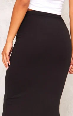 Black Basic Cotton Blend Jersey Midaxi Skirt
