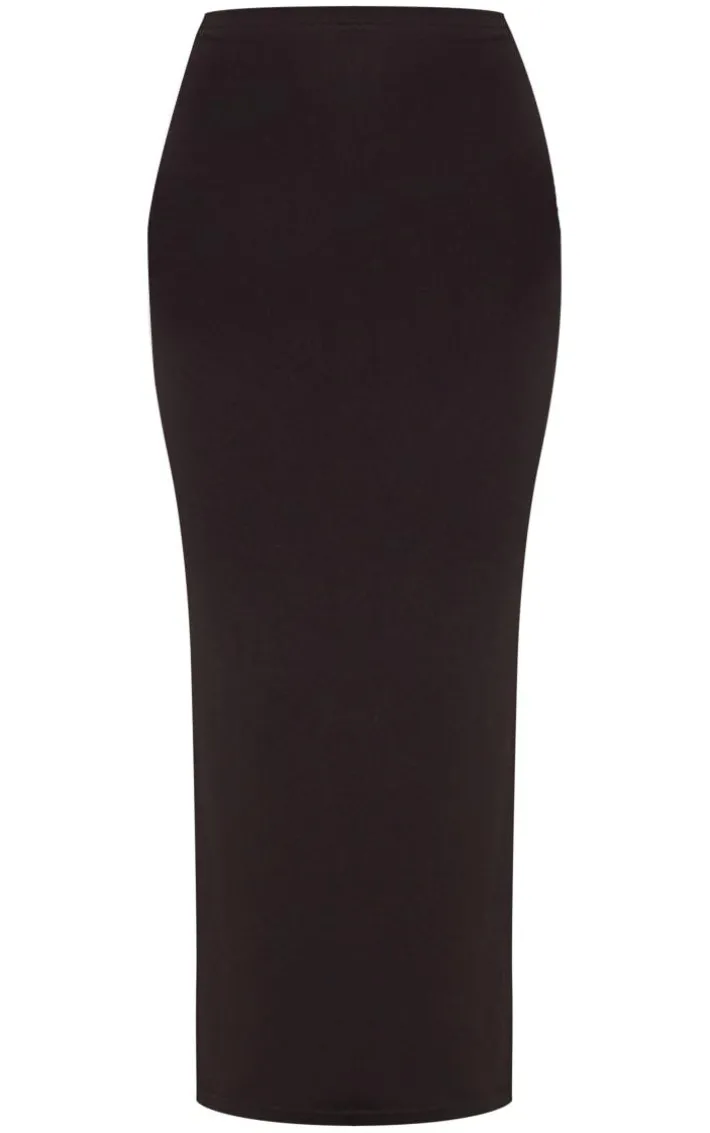 Black Basic Cotton Blend Jersey Midaxi Skirt