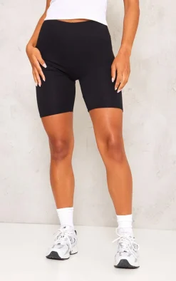 Black Basic Cotton Blend Bike Shorts