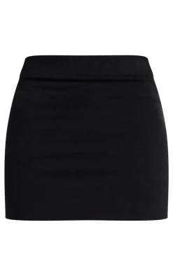 Black Basic Fine Knit A Line Mini Skirt
