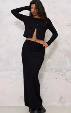 Black Basic Fine Knit Maxi Skirt
