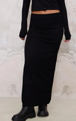 Black Basic Fine Knit Maxi Skirt