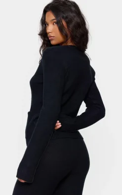 Black Basic Knit Button Up Cardigan