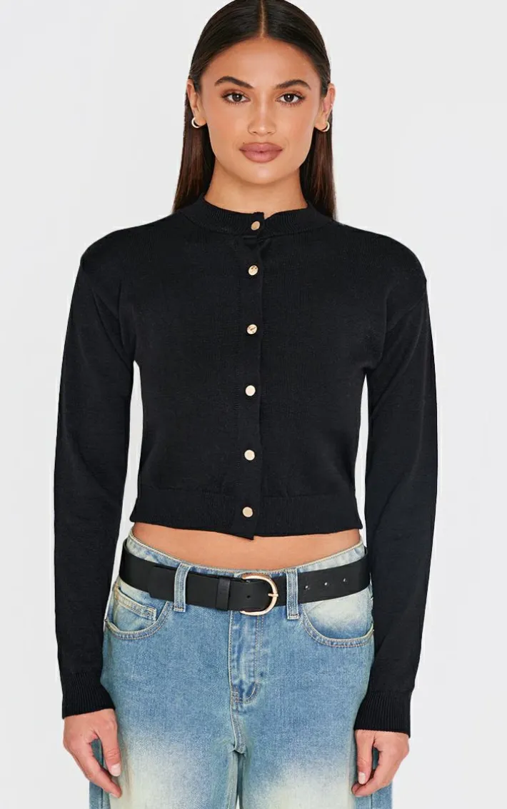 Black Basic Knit Cropped Cardigan