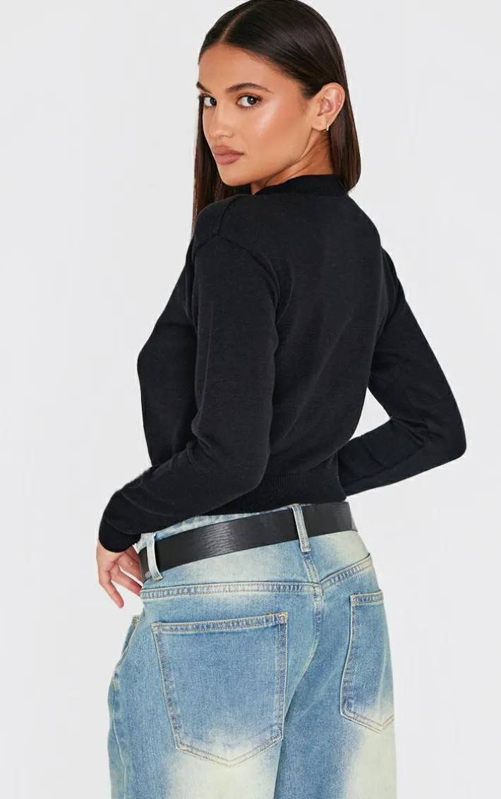 Black Basic Knit Cropped Cardigan