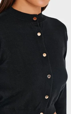 Black Basic Knit Cropped Cardigan
