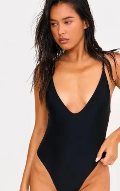 Black Basic Low Scoop Swimsuit