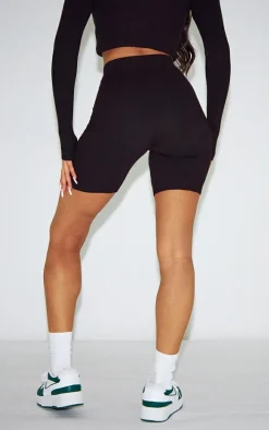 Black Basic Rib Knit Biker Shorts