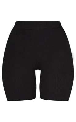 Black Basic Rib Knit Biker Shorts