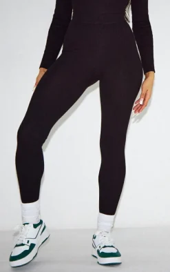 Black Basic Rib Knit Leggings