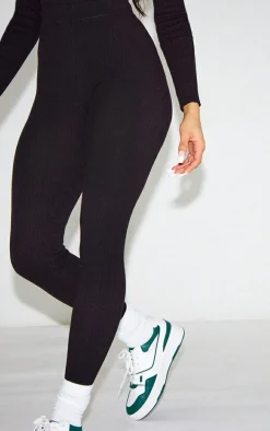 Black Basic Rib Knit Leggings