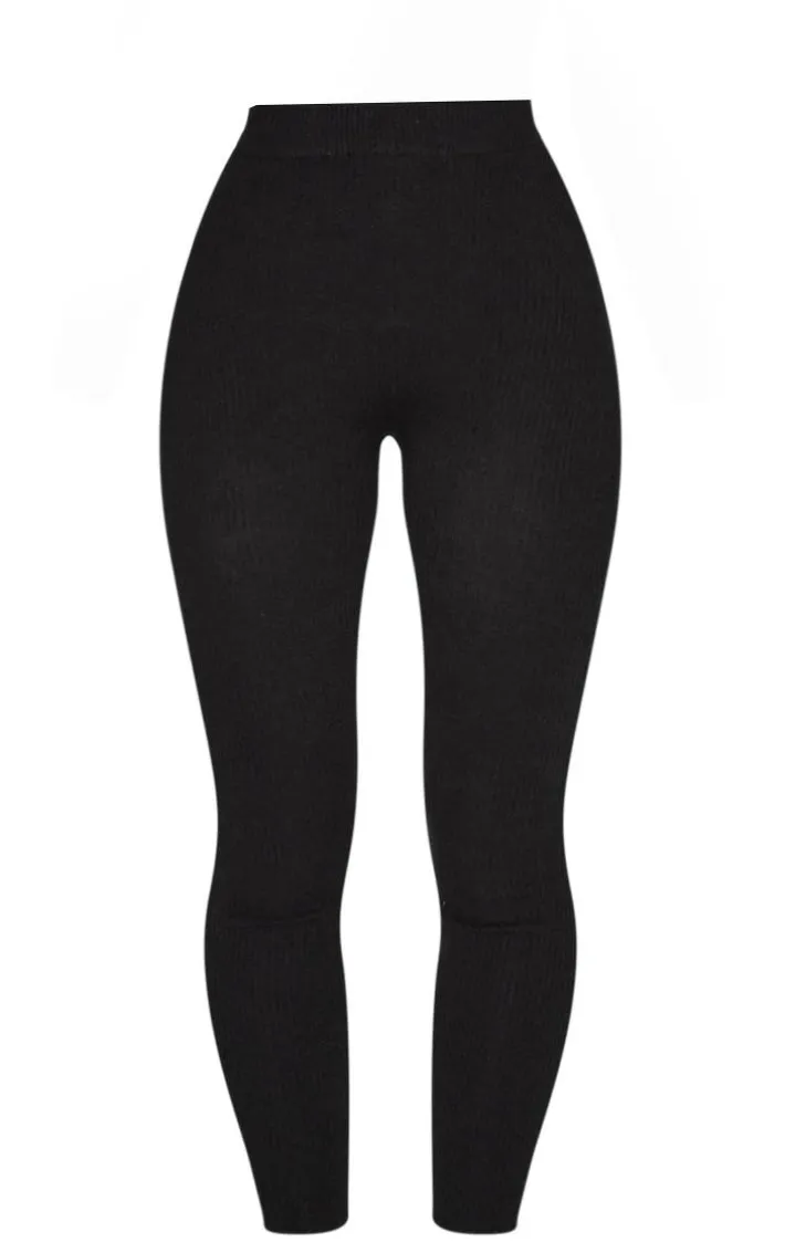 Black Basic Rib Knit Leggings