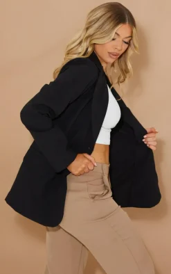 Black Basic Single Breasted Defined Lapel Blazer