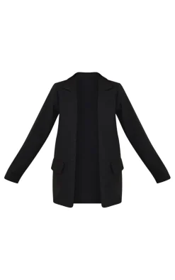 Black Basic Single Breasted Defined Lapel Blazer