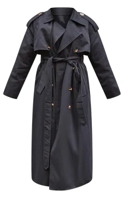 Black Belted Double Breasted Trench Coat