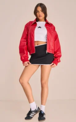 Black Bengaline Contrast Binding Low Rise Mini Skirt