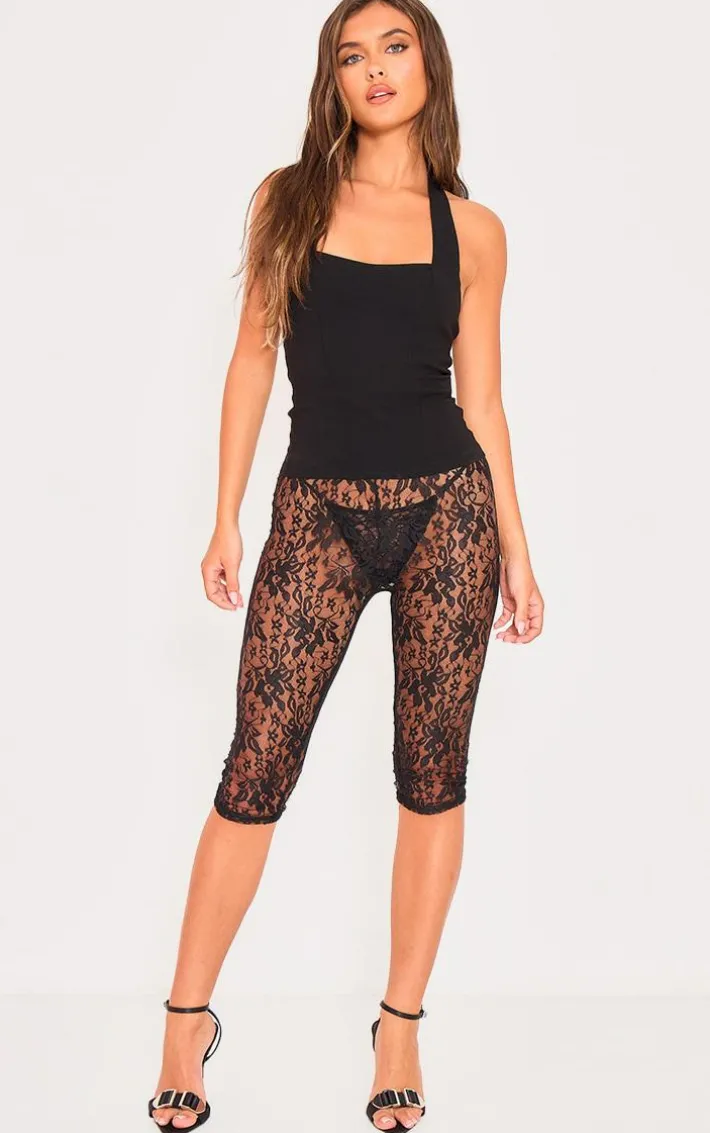 Black Bengaline Square Neck Top