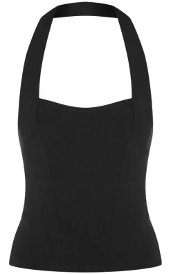 Black Bengaline Square Neck Top