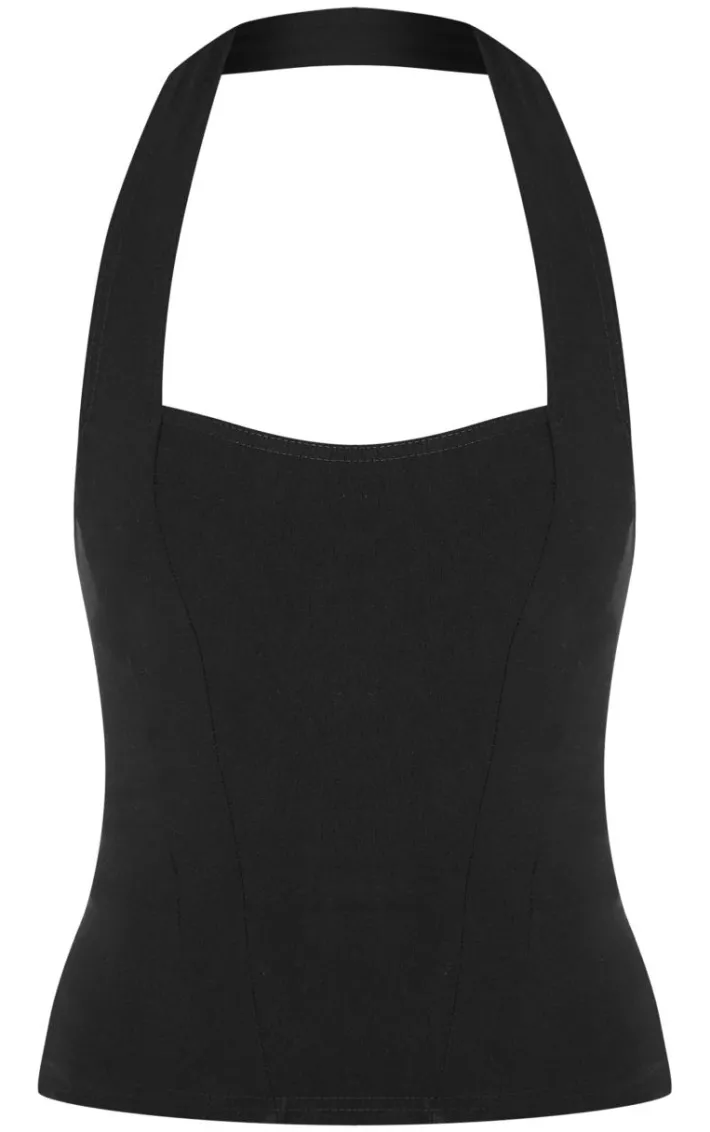 Black Bengaline Square Neck Top