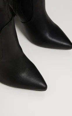 Black Block Heel PU Thigh High Boot