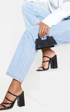 Black Block Heel Strappy Mule Sandal