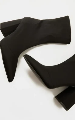 Black Block Heeled Point Toe Sock Boot