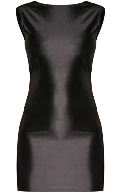 Black Boat Neck Knot Back Detail Mini Dress
