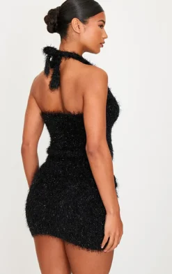 Black Bobble Eyelash Knit Halterneck Vest