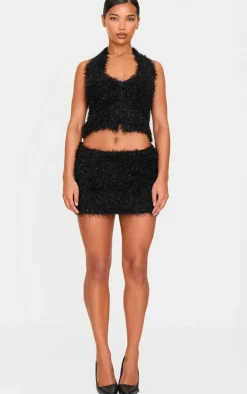 Black Bobble Eyelash Knit Mini Skirt