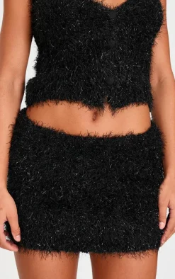 Black Bobble Eyelash Knit Mini Skirt