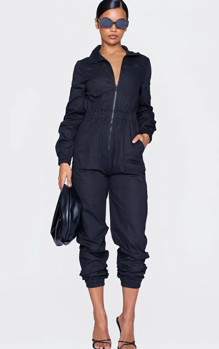 Black Boiler Contrast Zip Jumpsuit