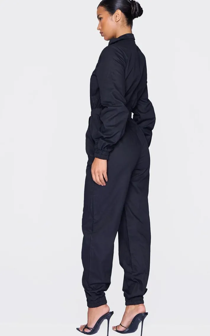 Black Boiler Contrast Zip Jumpsuit