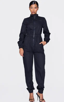 Black Boiler Contrast Zip Jumpsuit