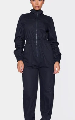Black Boiler Contrast Zip Jumpsuit