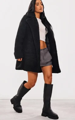 Black Borg Lapel Drop Arm Midi Coat