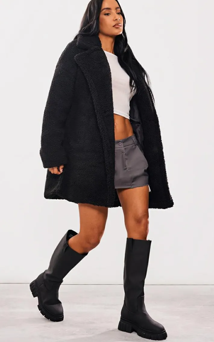 Black Borg Lapel Drop Arm Midi Coat