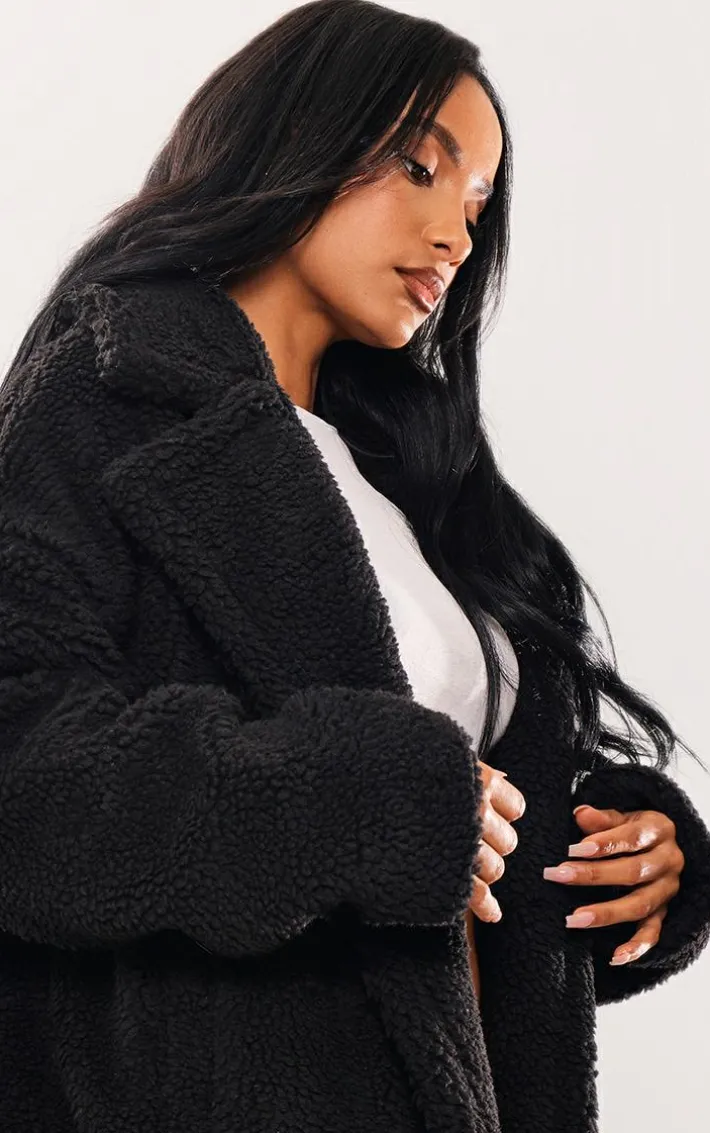 Black Borg Lapel Drop Arm Midi Coat