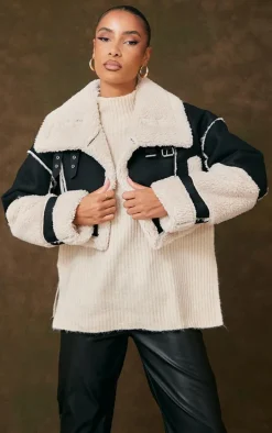 Black Borg Lined Panelled Cropped Aviator